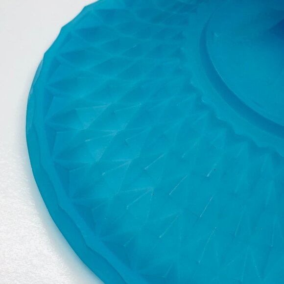 Vintage Indiana Glass Satin Mist Blue Diamond Point Candy Wedding Box Compote - Picture 9 of 14